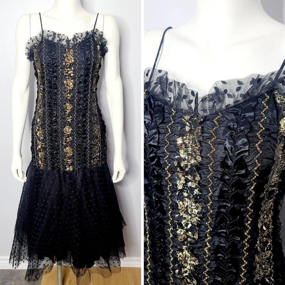 Vintage 1980s Black and Gold Tulle Dress